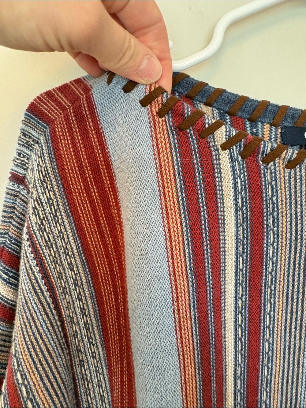 Chaps Striped Knit Top Whipstitch Neckline Boho Plus Size 1X Southwestern - Picture 4 of 8